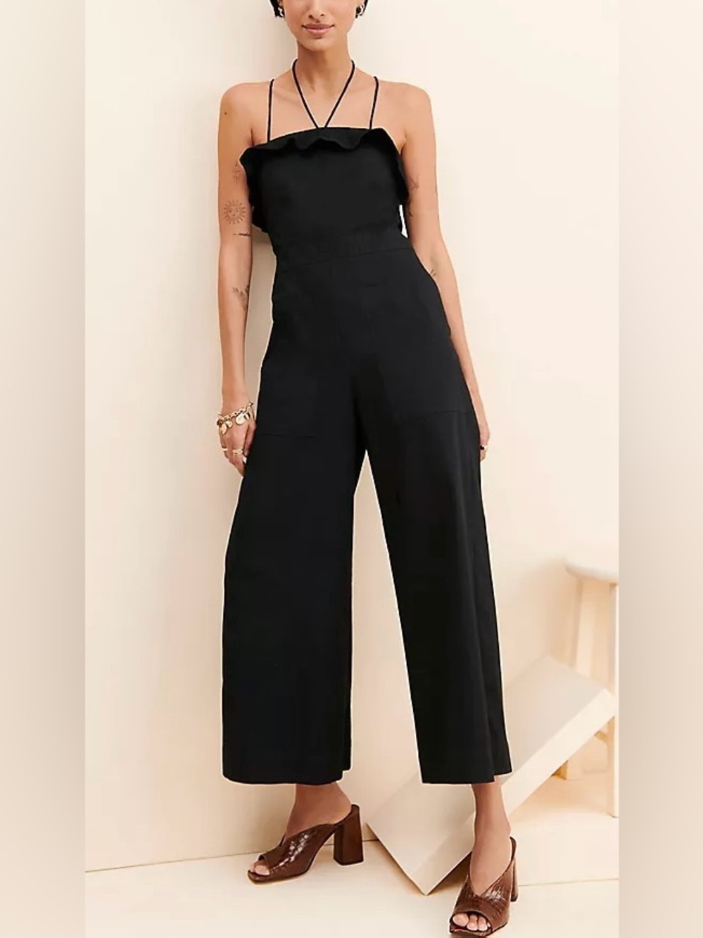 Anthropologie Maeve Ruffled Wide Leg Jumpsuit